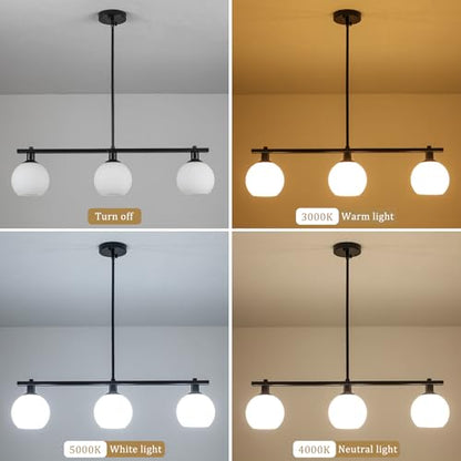 Kitchen Island Lighting 3 Lights Linear Pendant Light Fixtures With Milk Glass Shades Black Farmhouse Chandeliers for Dining Room Chandelier Over Table Mid Century Modern Hanging Light Fixture for Bar - color: 3 Light-Black