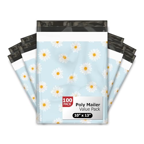 10x13 (100) Daisies Floral Summer Designer Poly Mailers Waterproof Self Sealing Tear Resistant Polymailers Shipping Envelopes Premium Printed Bags For Small Businesses - color: Daisies, size: 10x13 inches