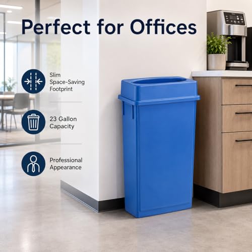 23 Gallon Slim Rectangular Commercial Trash Can, Heavy Duty Plastic Indoor Waste Bin for Kitchen, Office, Restaurant, School, Restroom & Janitorial Use (Dark Blue, with Lid) - color: Dark Blue