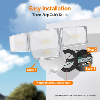 85W 10000LM Dusk to Dawn Outdoor Lighting, 4-Head Super Bright LED Flood Light, 5000K Daylight, IP65 Waterproof Hardwired Exterior Security Light for House Garage, Yard, Backyard (White) - color: White