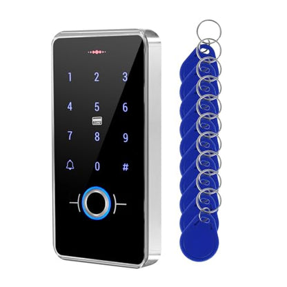 IP68 Waterproof Fingerprint Door Access Control Keypad – RFID 13.56MHz Entry System with Cards, PIN Code, Backlit Touch Panel, Doorbell Function,with 10 Key Fobs,Can be Installed Outdoor - style: F20-10IC