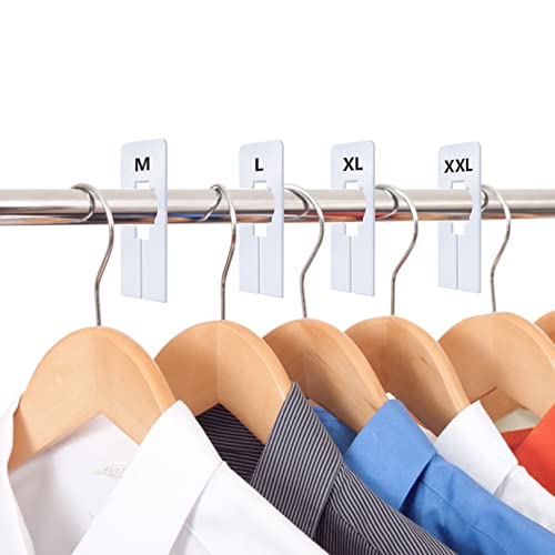 40 Pack Rectangular White Plastic Clothing Size Closet Rack Dividers Hangers, Preprinted in 8 Sizes XXS, XS, S, M, L, XL, XXL, XXXL (2.5”x 5”, Inner Diameter 1.38”) - color: White/Printed, size: 40 Pcs