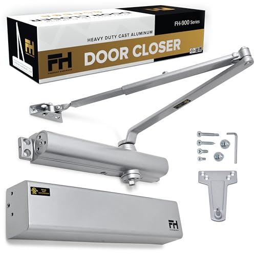 Finsbury Commercial Door Closer Automatic Heavy Duty High Traffic Adjustable ANSI/BHMA Grade 1, UL Listed ADA Compliant Hydraulic Backcheck Delayed Action Latch Speed 1-6 Power (Aluminum) - color: Aluminum