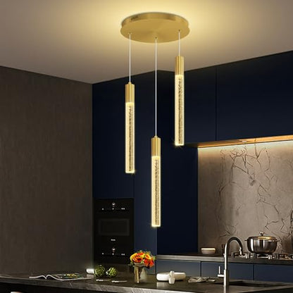 LED Modern Bubble Crystal Pendant Light for Kitchen Island Dining Room Living Room Foyer Remote Dimmable Gold Hanging Ceiling Fixture - color: Gold, size: 3-Light