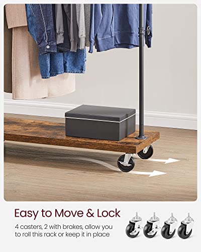 VASAGLE Clothes Rack, Heavy-Duty Rolling Garment Rack with Shelf