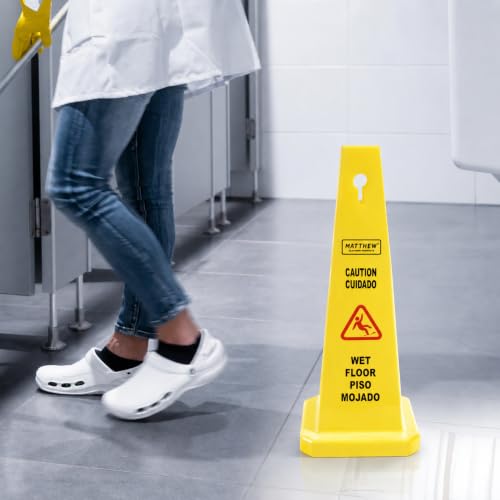 MATTHEW CLEANING 3 Packs 26” Caution Wet Floor Safety Cones for Indoors and Outdoors,Bright Yellow Caution Wet Floor Sign,4-Sided Bilingual Signs,Avoid Fall & Slip Accident - color: Bright Yellow, size: 26''x11'' 3Pack