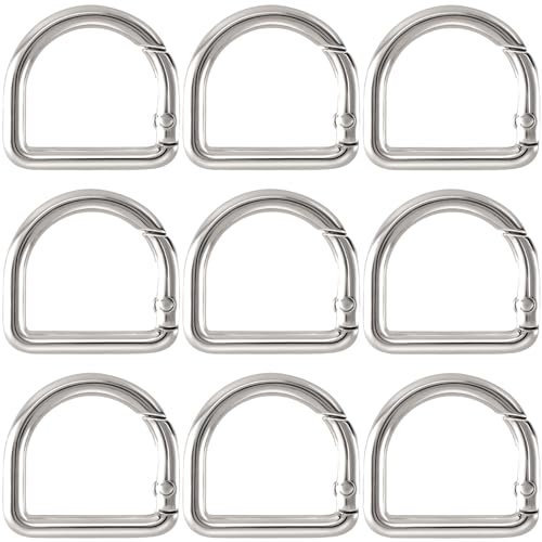 HINZIC D Ring Spring Key Hooks Keyring Clip Buckles Clasp Clamps for Belt Backpacks Handbag Purse Strap - color: 9pcs Silver