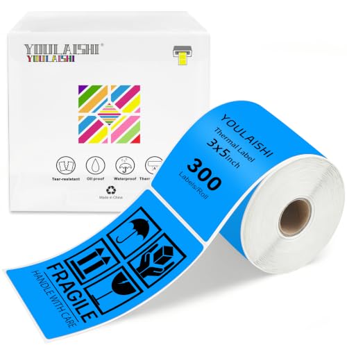 3 X 5 Inch Printable Rectangle Color Coding Labels, 300 Per Roll Adhesive Color Coding Stickers for Bar-Codes, Address, Small Business Labeling, Inventory, Fluorescent Blue - color: Fluorescent Blue