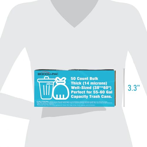 BEIDOU-PAC 55-60 Gallon Trash Bags, 50 Count Bulk, Heavy Duty Clear Plastic Recycling Bags, Multi-purpose Garbage Bags for home Commercial, Outdoor, Construction, Industrial, Lawn, Leaf - style: 55-60 Gallon |50 Count