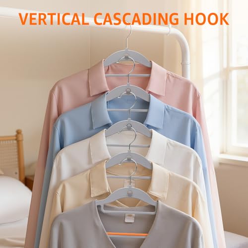 Yolife Cascading Plastic Clothes Hangers 10 Pack with Inner Hook for Vertical Storage, Slim Space Saving Hangers with Non-Slip Pads, 360° Swivel Metal Hook, Versatile, Gray & Orange - color: Gray & Orange