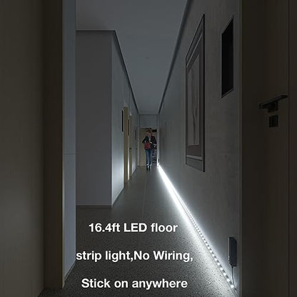WOBANE Dual Motion Sensor Light Strip, Rechargeable 16.4ft White LED Lights - color: White, size: 16.4ft Black