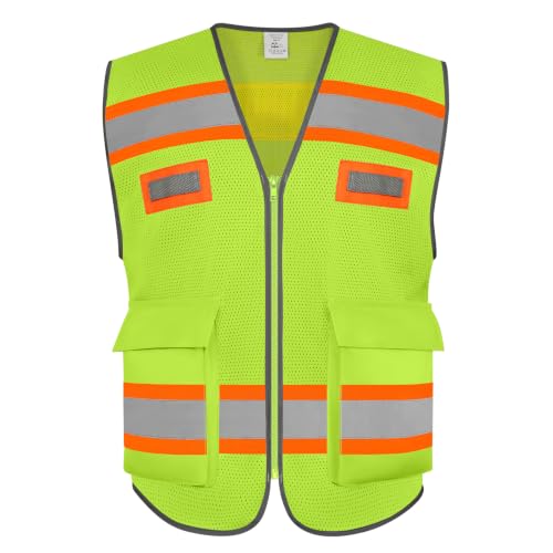 TCCFCCT Mesh Hi Vis Safety Vest for Men, 2 Pockets, Yellow 3XL - color: Hawks 01-mesh Yellow, size: 3X-Large