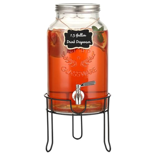 1.5 Gallon Glass Drink Dispenser with Stand for Parties and Everyday Use - size: 1.5 Gallon With Stand Silver