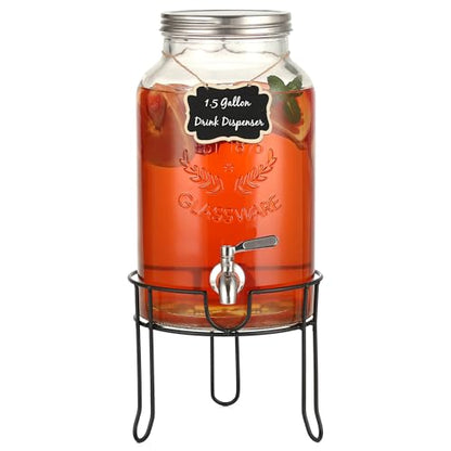 1.5 Gallon Glass Drink Dispenser with Stand for Parties and Everyday Use - size: 1.5 Gallon With Stand Silver