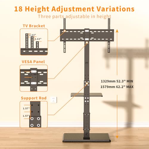 TV Floor Stand with Power Outlet & Removable Shelf for 32-75 Inch TVs - style: TCP01-2-M-A01