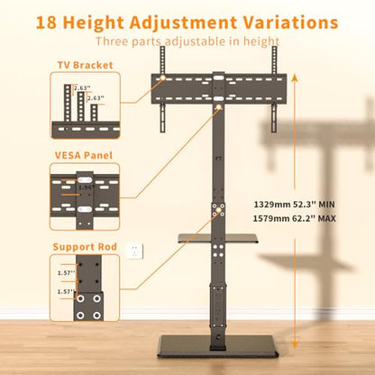 TV Floor Stand with Power Outlet & Removable Shelf for 32-75 Inch TVs - style: TCP01-2-M-A01