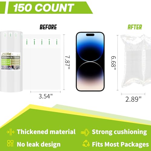 150 Count Packing Air Pillows for Shipping with Pump, Size 3.54" x 7.87" - color: 3.54" x 7.87", size: 150 Count