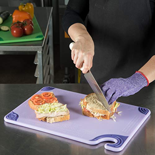 San Jamar Saf-T-Grip Plastic Cutting Board with Safety Hook, 12" x 18" x 0.5", Purple - color: Purple