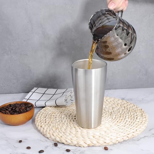 Beasea Stainless Steel Cups 19 oz, 4 Pack Large 18.6oz 550ml Stainless Steel Water Drinking Tumbler Stackable Double Wall Insulated Metal Pint Glasses Tin Cups for Home Party Camping - color: Straight, style: 18.6oz 4pcs