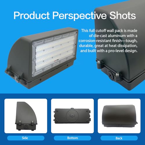 80W LED Wall Pack Light, with Dusk to Dawn with Photocell, 10400LM 80W/60W/40W Switchabie, 3000K/4000K/5000K Adjustable, 100-277 Vac Commercial Industrial LED Wall Light for Outdoor ETL