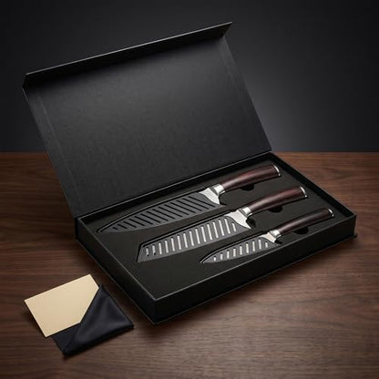 Japanese Knife Set, 3 Piece Kitchen Knives with Sheaths - size: 3PCS Silver