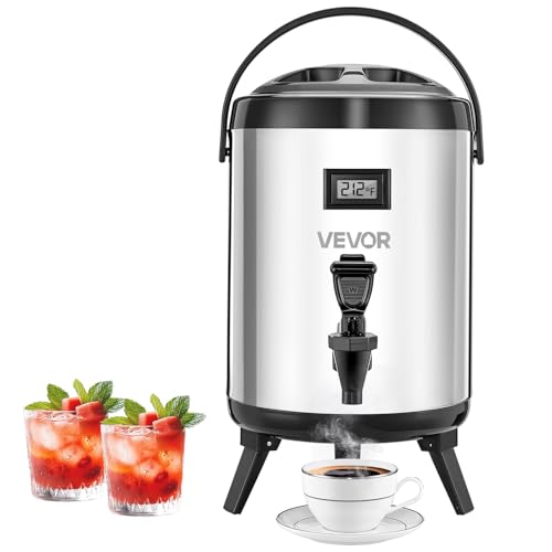 VEVOR Insulated Beverage Dispenser, 1.5 Gal/6L Stainless Steel Thermal Drink Server with Spigot & Temp Display, Suitable for Hot and Cold Drinks, for Tea Coffee Water in Cafes & Restaurants, Silver - size: 1.5 Gal (1 Pack)