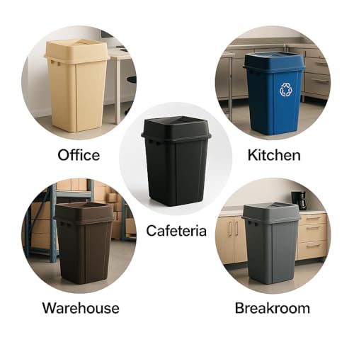 1 Pack Black 25 Gallon Square Commercial Trash Can with Lid, Heavy Duty Plastic Waste Bin with Venting Channels and Built-in Handles - color: Black, size: 25 Gallon