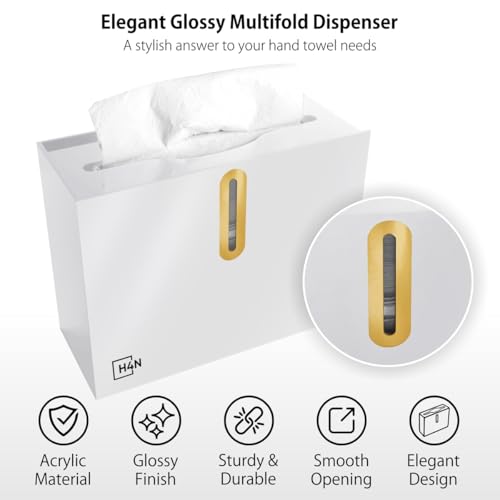 H4N Multifold Paper Towel Dispenser Countertop - Commercial Single Sheet Hand Towel Holder, Compact Acrylic Design for Home, Office, Restaurant Bathrooms - White - color: White
