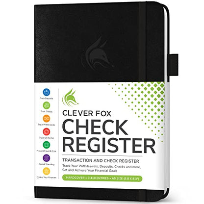 Clever Fox Check Register Book, Checkbook Ledger, 5.8x8.3 Black - color: Black, size: A5 (5.8'' x 8.3'')