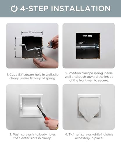 FORIOUS Recessed Toilet Paper Holder for Mega Rolls, White - color: White
