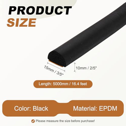 PATIKIL 16.4FT Solid Rubber Weather Stripping, 3/5" W x 2/5" H Self Adhesive D Shape EPDM Rubber Seal Strip Gasket for Door Frame Window Insulation RVs Furniture Cabinets, Black - size: 16.4FT x 3/5"W x 2/5"H