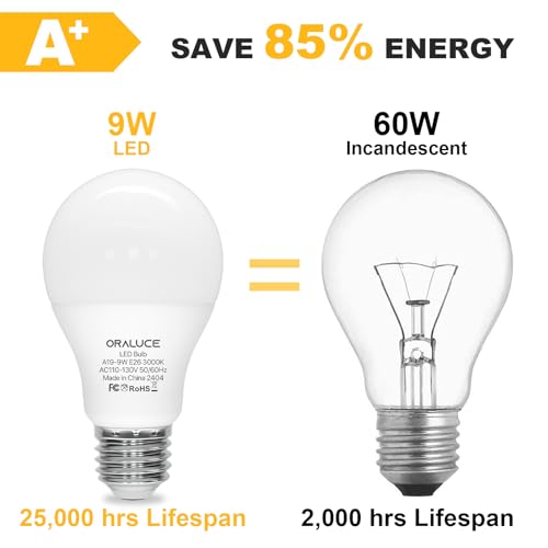 ORALUCE E26 LED Light Bulb 60 Watt, A19 9W 3000K Warm White, 12 Pack - color: Warmwhite, size: 12 Count (Pack of 1)