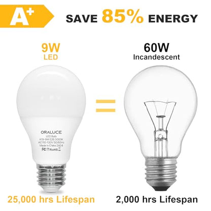 ORALUCE E26 LED Light Bulb 60 Watt, A19 9W 3000K Warm White, 12 Pack - color: Warmwhite, size: 12 Count (Pack of 1)