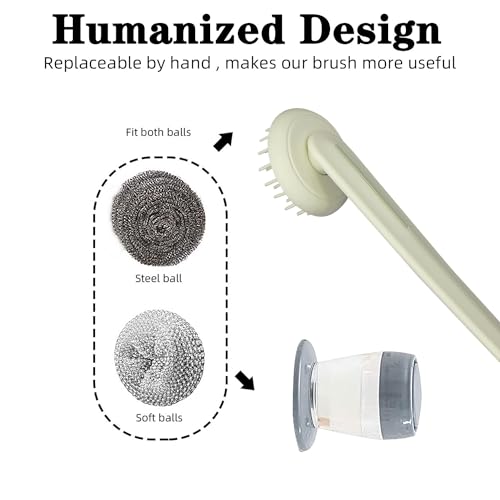 Stainless Steel Wool Brush Dish Scrubber with Handle Replacement Heads - Steel Scrubbing Scouring Pad Set of 16, Kitchen Cleaning Metal Dish Scrubber for Washing Dishes Grate Pot Pan Sink
