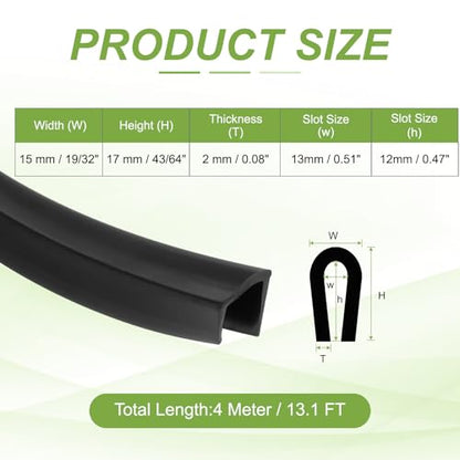 PATIKIL Rubber Edge Trim 13.1ft x 15mm x 17mm Fit for 13mm Edge Black - size: Fit for 13" x 13.1ft x 15mm x 17mm