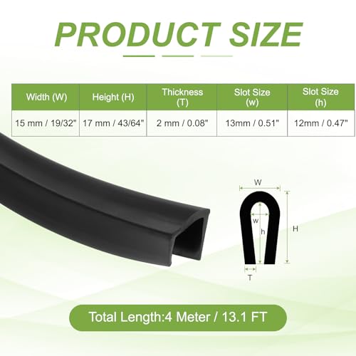 PATIKIL Rubber Edge Trim 13.1ft x 15mm x 17mm Fit for 13mm Edge Black - size: Fit for 13" x 13.1ft x 15mm x 17mm