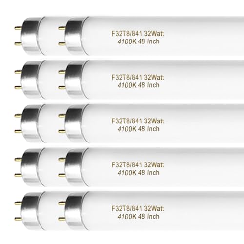 Konideke F32T8/841 32W 48 Inch T8 Fluorescent Tube Light Bulb, T8 Fluorescent Bulbs 4 Foot, 4ft Light Bulb, 4100K Cool White, 2850 Lumens, G13 Medium Bi-Pin Base,10 Pack