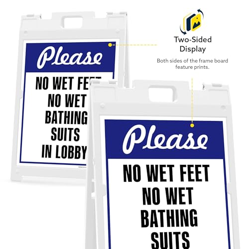 Please No Wet Feet No Wet Bathing Suits In Lobby Folding Floor Sign, 18x24 Inches, Portable A Frame, Made in USA by My Sign Center - size: 18x24 Plastic