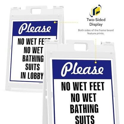 Please No Wet Feet No Wet Bathing Suits In Lobby Folding Floor Sign, 18x24 Inches, Portable A Frame, Made in USA by My Sign Center - size: 18x24 Plastic