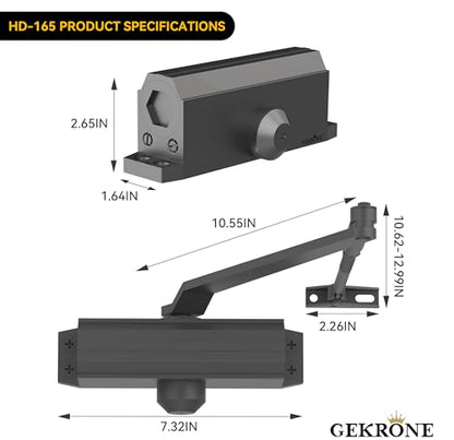 Automatic Door Closer Heavy Duty Spring Size 2 Hydraulic Aluminum Alloy UL 3-Hour Fire Rating Surface Mounted Home Commerical Door Closures Hold Open Adjust Speed Door Weights 88-144 Lbs - size: Model 165 Black Hold Open-Door Weight 88-144 Lbs