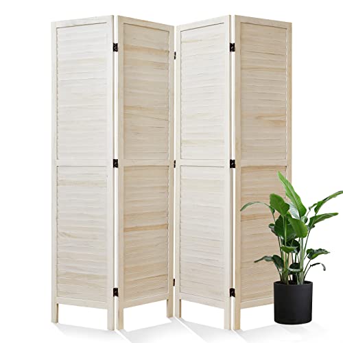 Room Dividers and Folding Privacy Screens, Wood Louvered Separators Divider Wall for Home Office Bedroom - 4 Panels, 67 * 60inch (White-Washed) - color: White - Louvered, size: 4 Panels