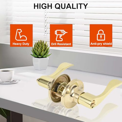 High-Security Stainless Steel Door Lever with Lock and Key (Gold) - color: 8300-Gold