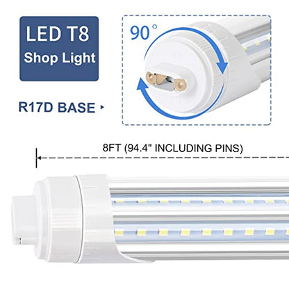 R17D LED Bulb Light 8FT, 90W T8 LED Tubes, 10000LM, Clean Cover, HO Rotatable End 8FEET 2 Pin Shop Light, 6000K, T8 T10 T12 Fluorescent Light Replacement, Ballast Bypass,Dual-End Powered (6-Pack) - size: 6 Count (Pack of 1)