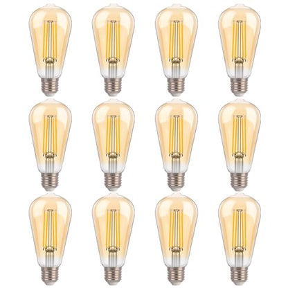 FLSNT 100W Equivalent LED Edison Bulbs, ST19 Dimmable Antique LED Light Bulbs, 2450K Warm White, 8W, 900LM, E26 Base, Amber Glass, 12 Pack - color: 100w 2450k Warm White, size: 12 Count (Pack of 1)