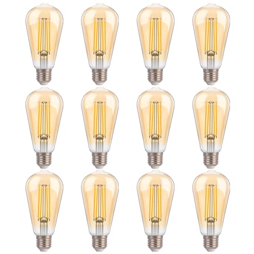 FLSNT 100W Equivalent LED Edison Bulbs, ST19 Dimmable Antique LED Light Bulbs, 2450K Warm White, 8W, 900LM, E26 Base, Amber Glass, 12 Pack - color: 100w 2450k Warm White, size: 12 Count (Pack of 1)