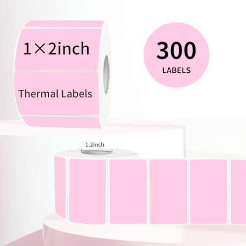 2x1 Inch Thermal Labels, Pink Thermal Printer Stickers, Waterproof Self-Adhesive Shipping Label Printer Sticker for Barcode, Name, Address, 300 Labels/Roll - color: Pink, size: 1*2 inch/1 roll