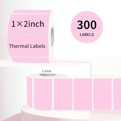 2x1 Inch Thermal Labels, Pink Thermal Printer Stickers, Waterproof Self-Adhesive Shipping Label Printer Sticker for Barcode, Name, Address, 300 Labels/Roll - color: Pink, size: 1*2 inch/1 roll