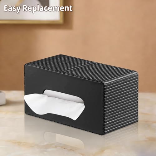 PUSU Extra Large Rectangular PU Leather Tissue Box Cover,Tissues Holder - color: Black