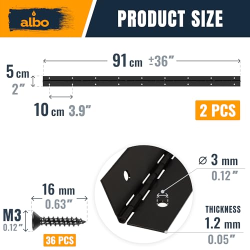 ALBO 36" x 2" Piano Hinge Stainless Steel 304, Black, 2-Pack - color: Black, size: 36 Inch