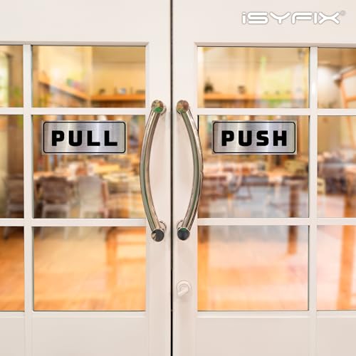 iSYFIX Push Pull Stickers Sign, 6x2.4 Inch, 2 Pack, Black/Brushed Silver - color: Black / Brushed Silver, size: Horizontal 2.4x6